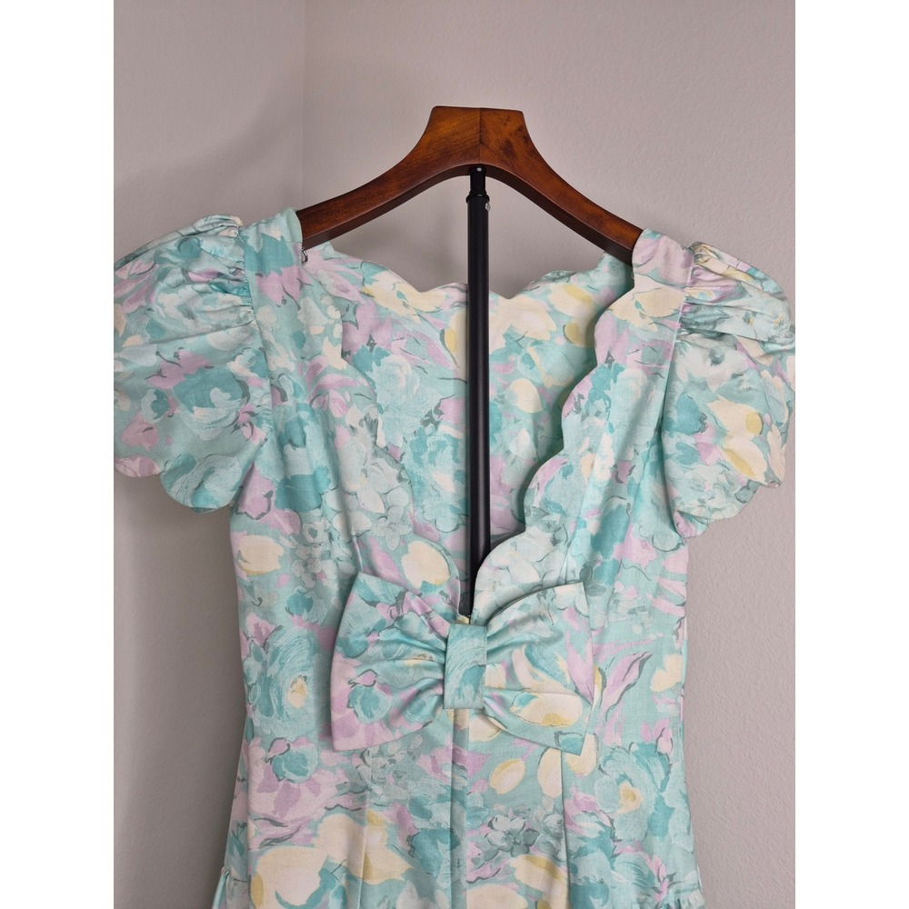 Vintage 80s Alfred Angelo Cotton Garden Party Dress Floral Summer Tea Size 4/6 S - Picture 8 of 16